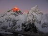 As I look on from Kala Pathar view point, I witness the final rays of the sun illuminating the summit of Mount Everest.